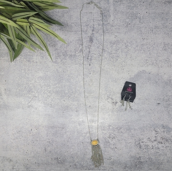 New Paparazzi | Silver & Yellow Necklace & Earring Set - Picture 5 of 5